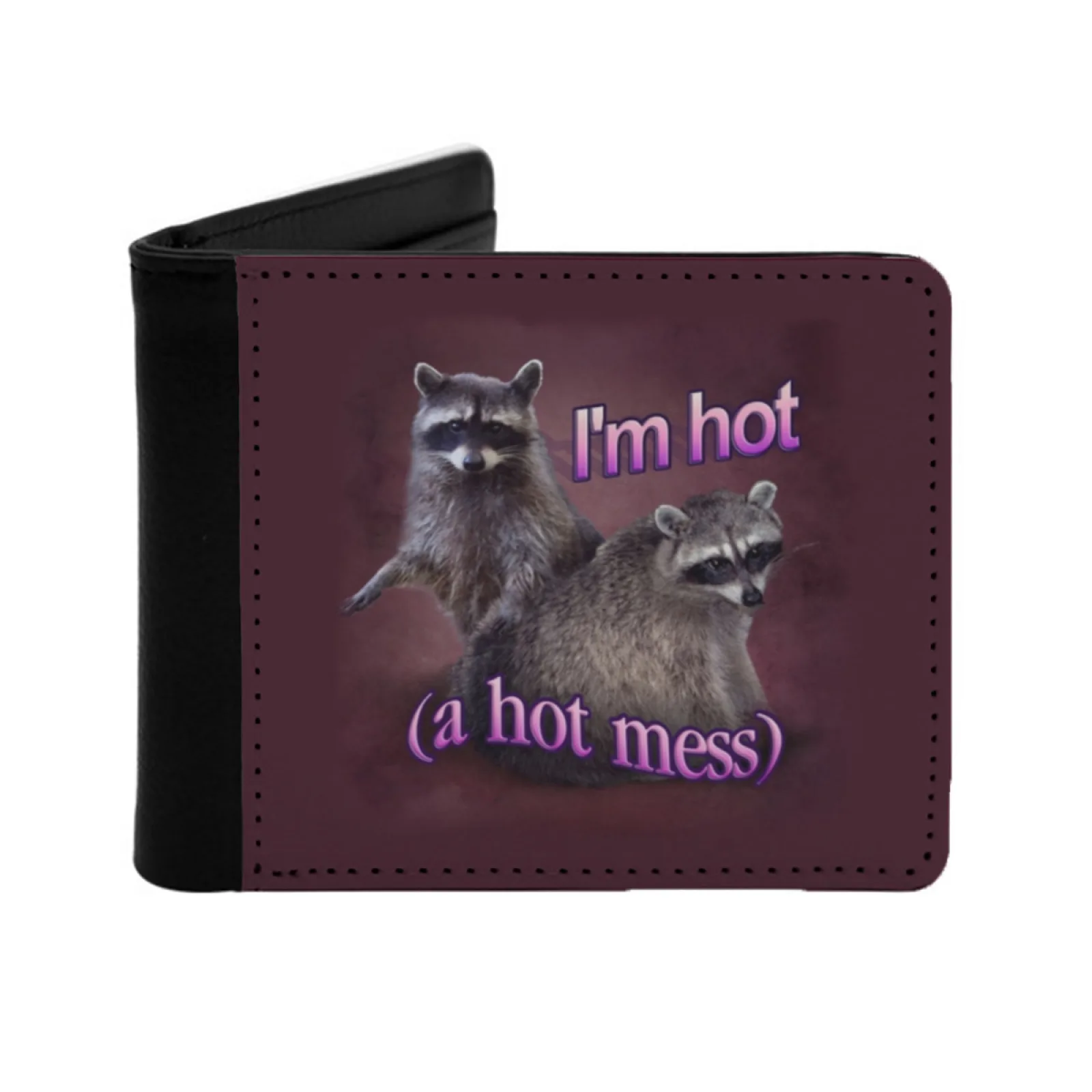 

I'M Hot A Hot Mess Raccoon Word Art Men's Wallet Pu Leather Wallet Multifunction Credit Card Purse Raccoon Possum Opossum Word