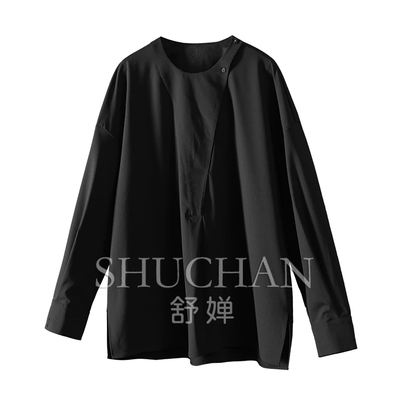 High Quality Bamboo Fiber Wool Lycra Round Neck Blouse Women 2024 Autumn Oversized Shirt Women Long Sleeve Top