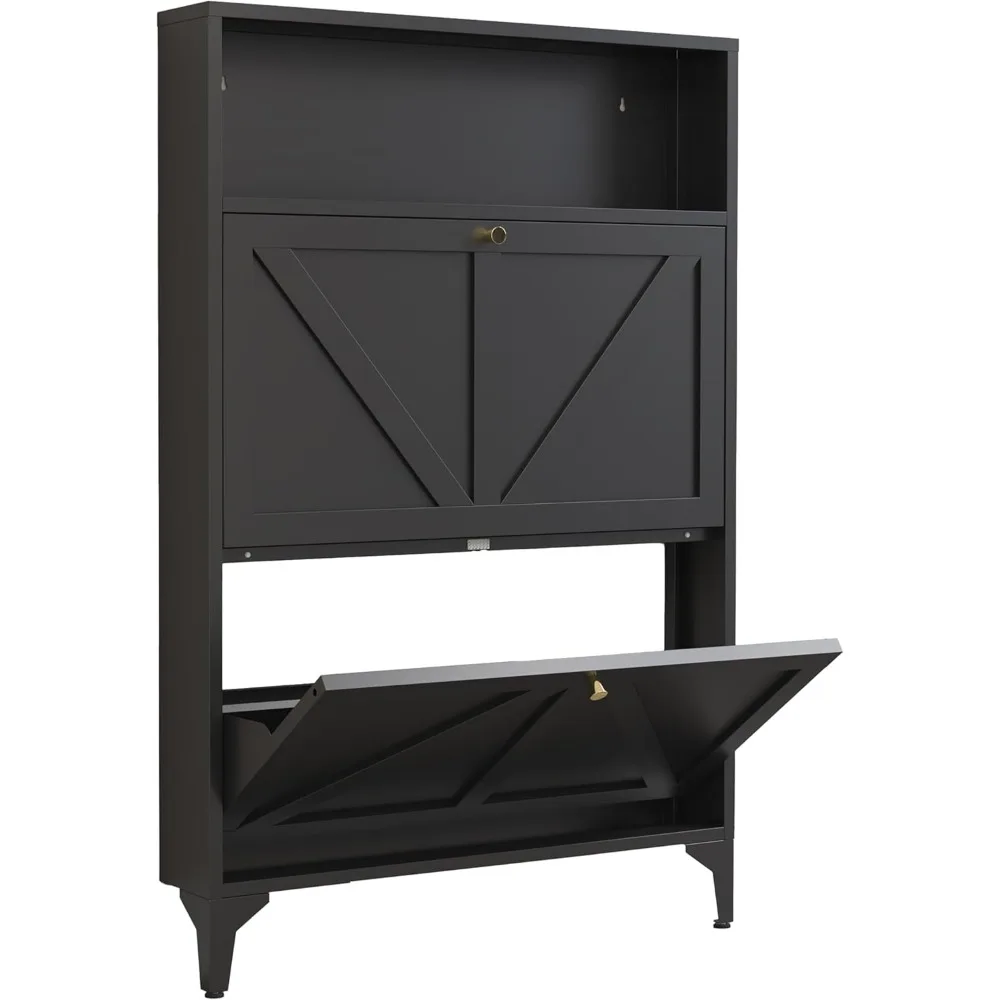 

Cabinet with 2 Flip Drawers, Farmhouse Organizer, Narrow Rack Cabinet, Freestanding Storage Cabinet