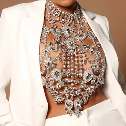 Stonefans Crystal Exaggerated Chest Top Vest Women Festival Outfits Large Underwear Hollow Rhinestone Body Chain Harness Party
