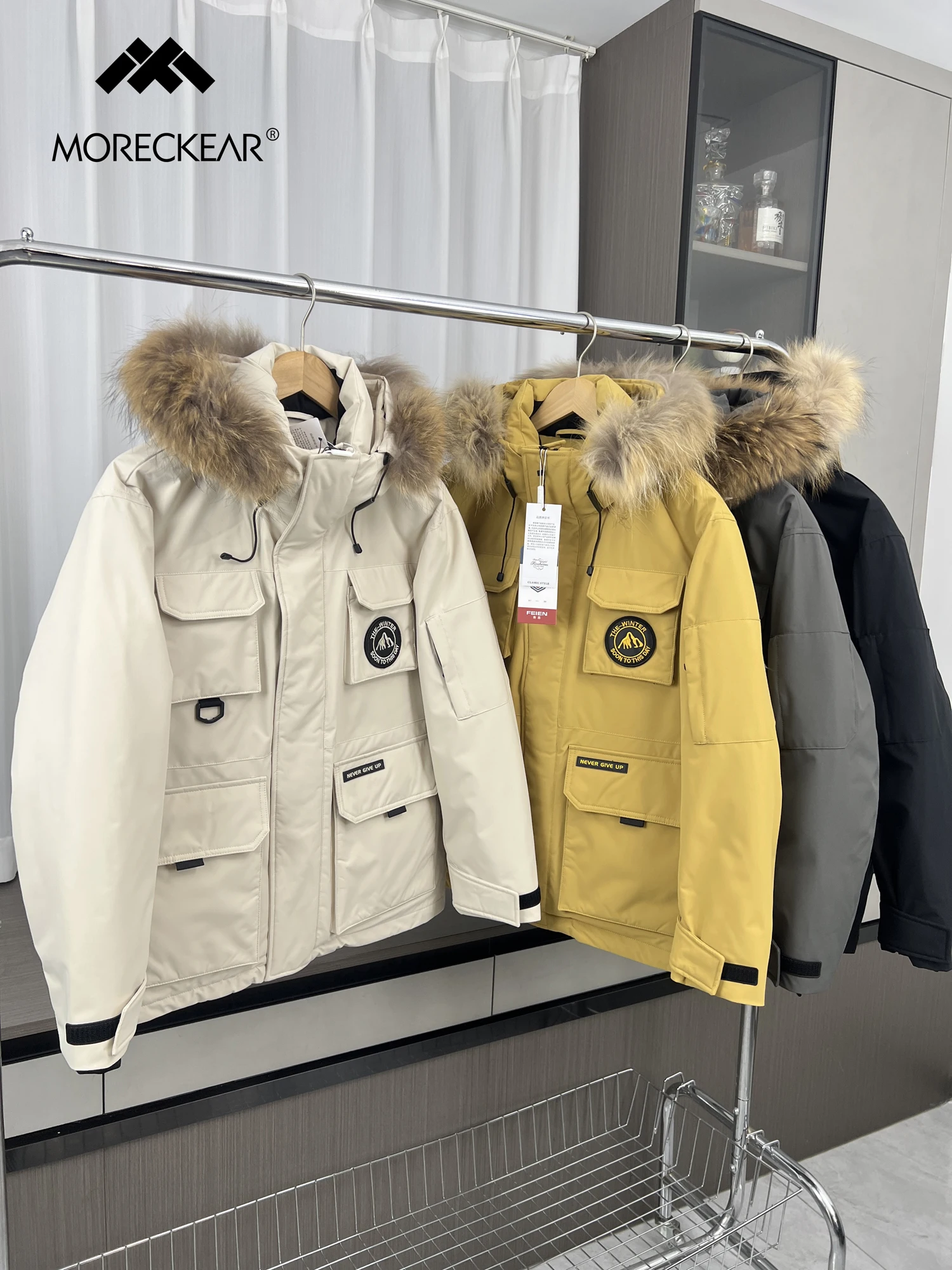 

Outdoor Couple Sle down Jaet Men's Winter Windproof Warm Hooded Workwear Coat Faionable Urban Youth Daily Wear Du down