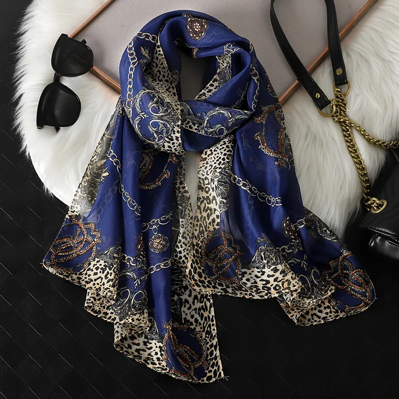 New Fashion Print Design Women Silk Scarf Shawl Elegant Headscarf Convinient Bandage Hijabs Chiffon Muslim Wrap Scarves