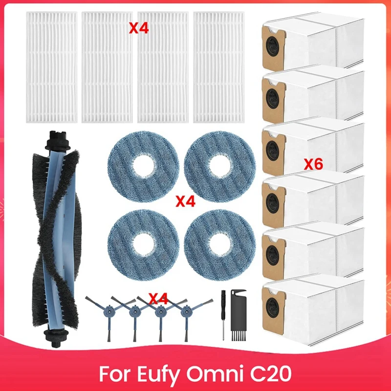 ชุดอุปกรณ์เสริมสําหรับ Eufy Omni C20 เครื่องดูดฝุ่นหุ่นยนต์อะไหล่หลักแปรงด้านข้างตัวกรอง Hepa