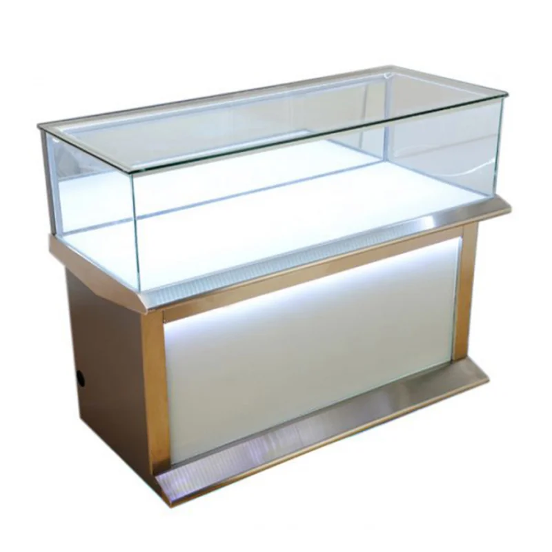 (Kunden spezifisch) moderne Handy-Innendekoration Custom Store Display Leuchte Glas Display Shop Counter Design