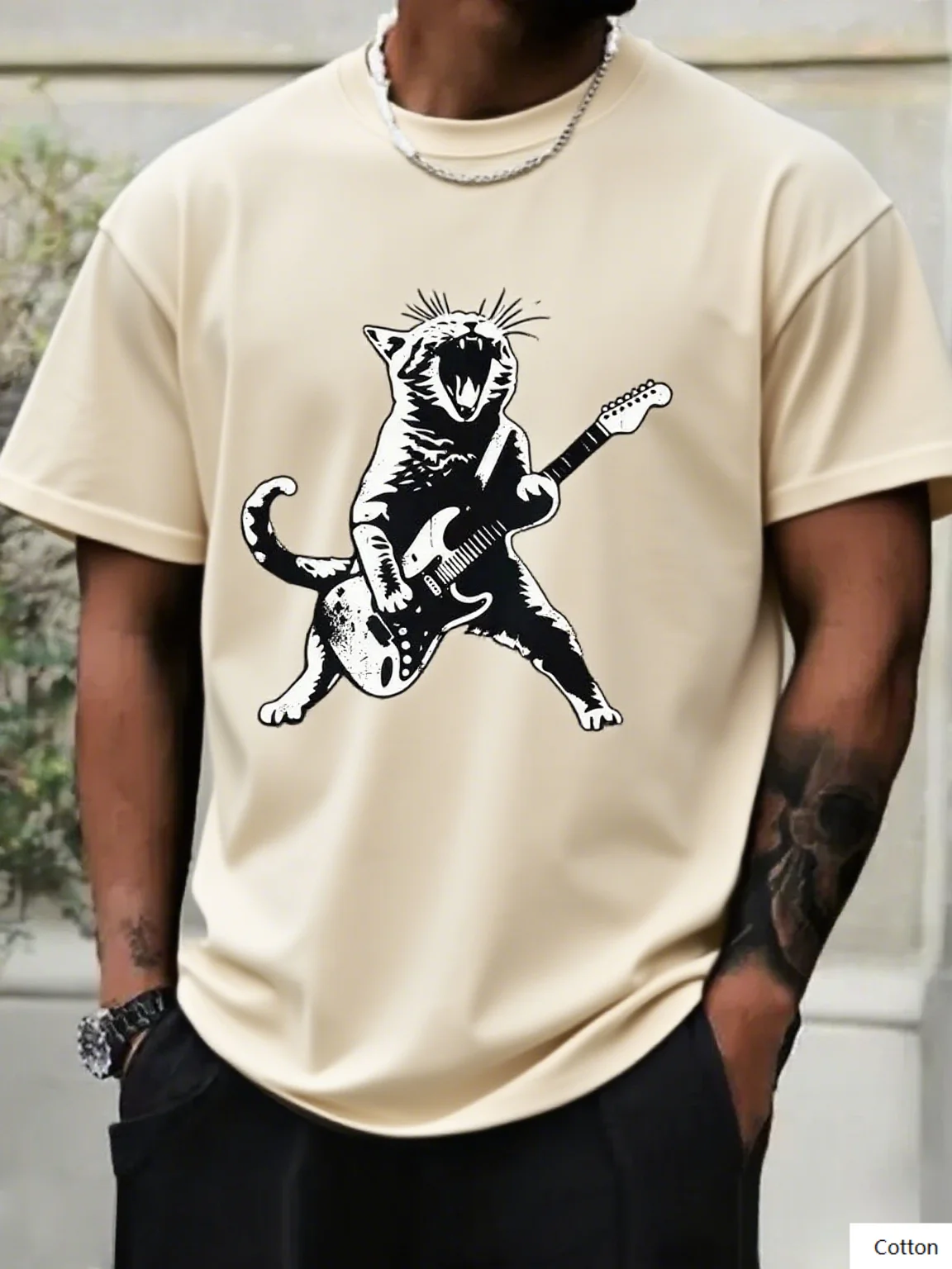

Хлопковая футболка с потрясающим котом и электрогитарой с принтом, необходимая для любителей кошек и любителей рок-музыки, удобная футболка S-4XL
