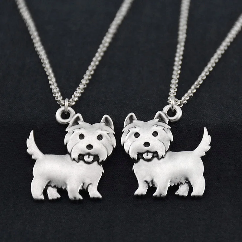 Women Necklace Cute Westie Pendants Boho Copper Metal Dog Charms Necklaces Long Stainless Steel Chain Colar For Girls