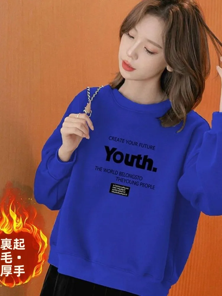 ファッショナブルなショート丈コットンフリースレディーススウェットシャツルーズフィット韓国風秋冬ツーピースセット着痩せ効果あり