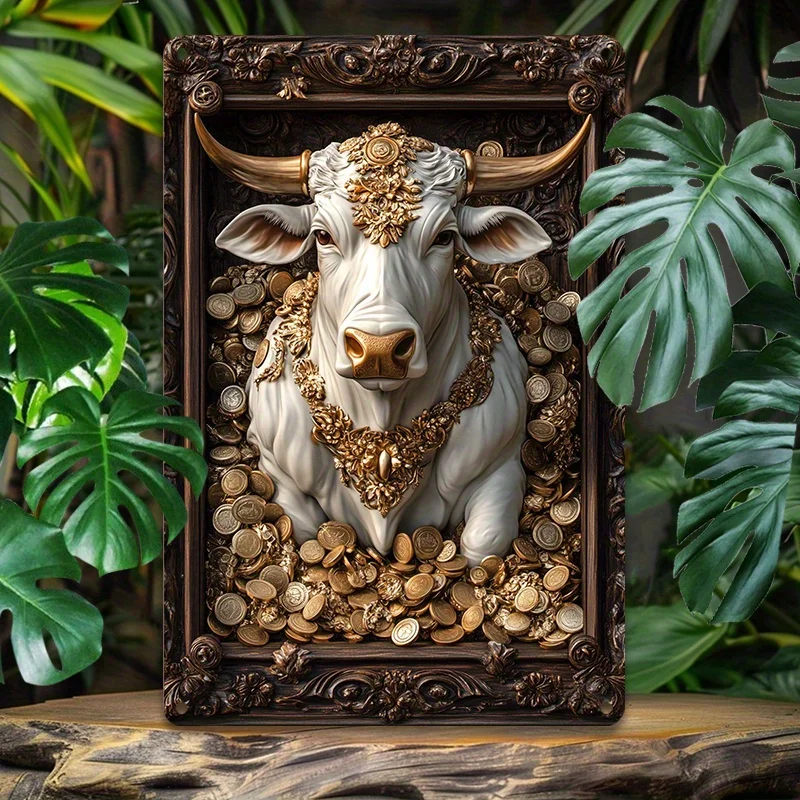 

Vintage White Bull Aluminum Wall Art - 8x12" Metal Tin Sign for Home, Gym, Bathroom Decor, Durable Perfect Valentine's Gift