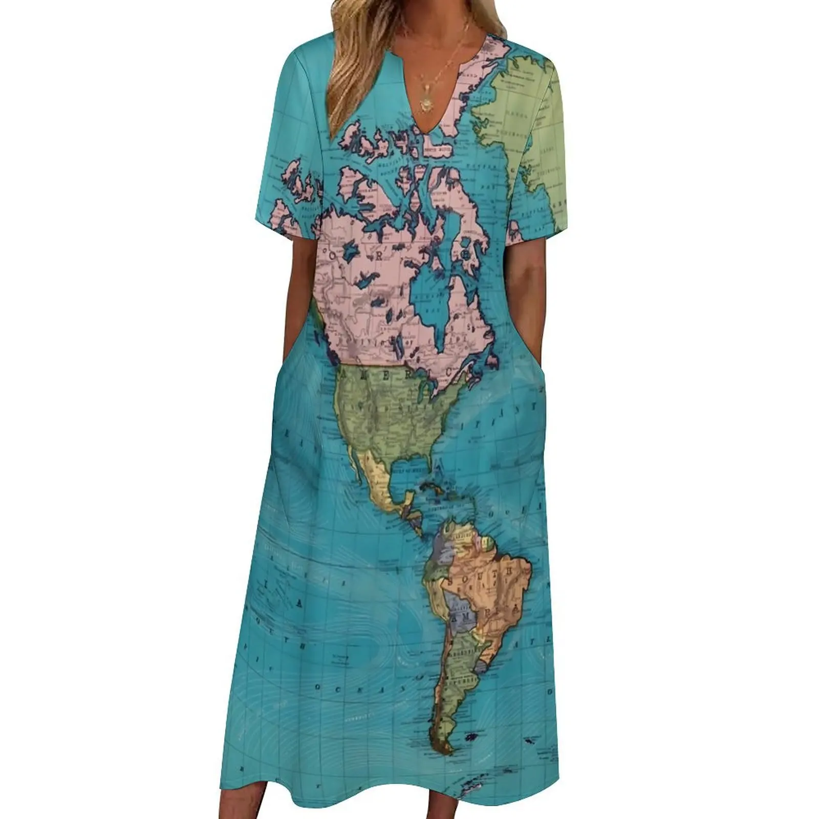 World Map Dress Vintage Map of The World 1897 Vintage Maxi Dress Boho Beach Long Dresses Summer Short Sleeve Custom Clothing