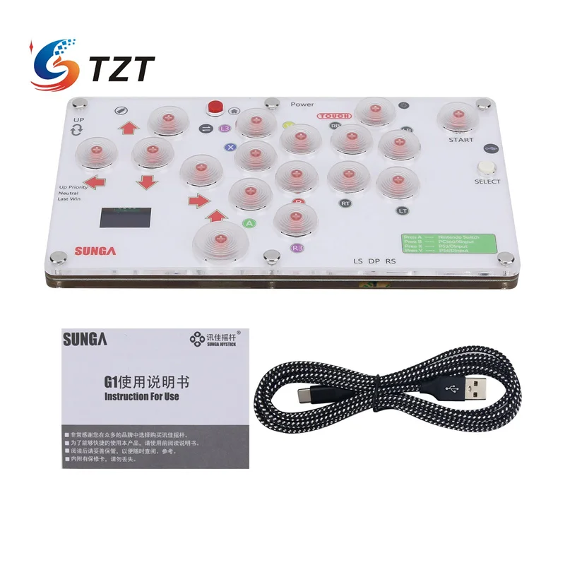 

TZT SUNGA 17-Botton Mini Arcade Controller Fight Stick Gaming Controller with Screen for Hitbox PC/PS4