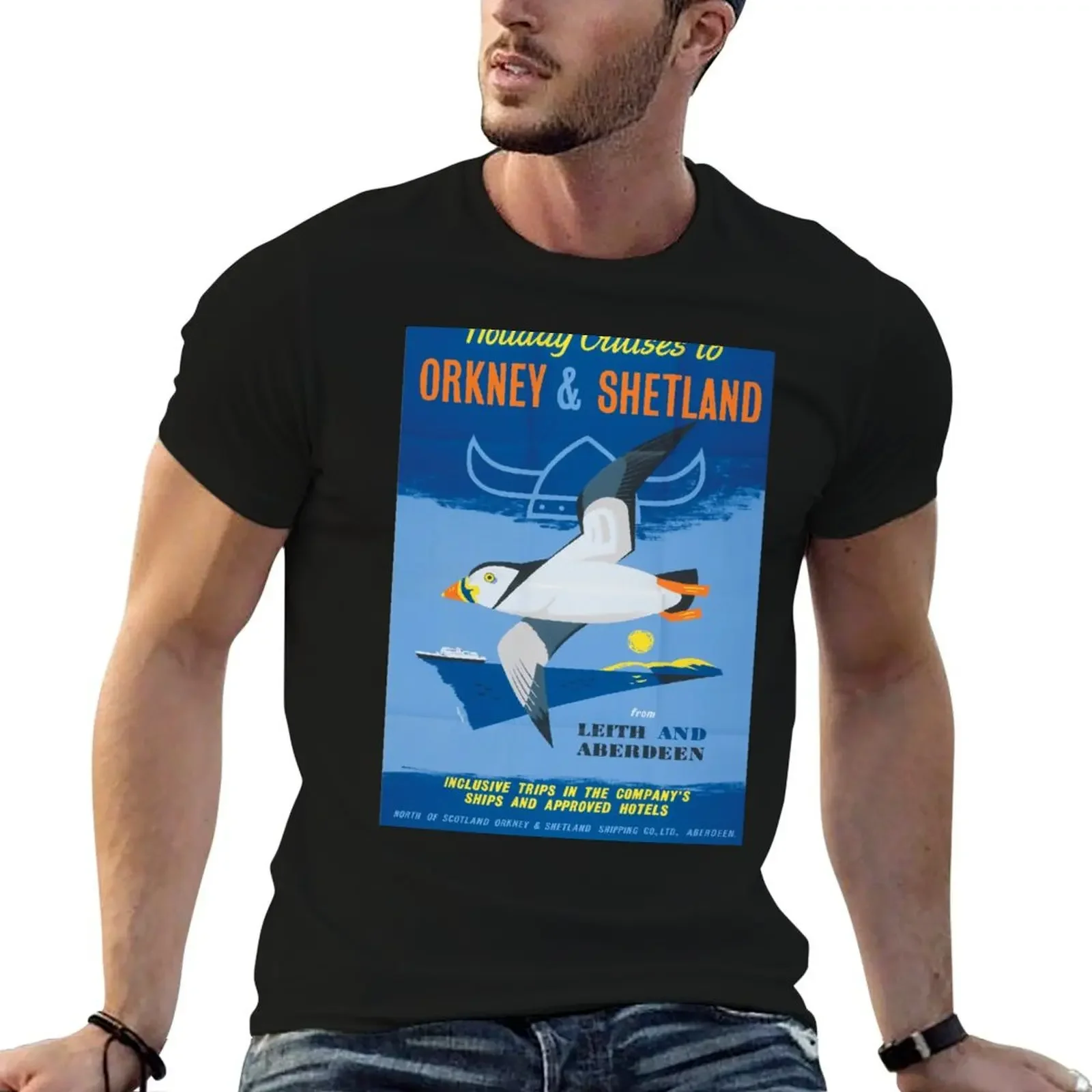 Orkney and Shetland vintage travel poster T-Shirt graphic shirts graphics Blouse Short sleeve tee Men's t-shirt