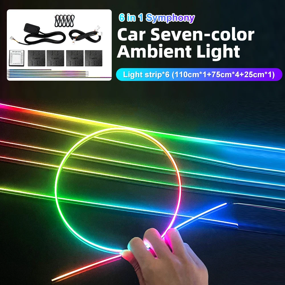 

Universal 10 in 1 Car RGB Interior Ambient Lighting Kit Acrylic Fiber LED Strip APP Control Music Sync Decorative Mood 12V Lamp