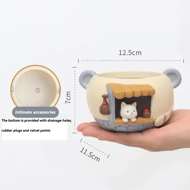 أصيص زهور صغير إبداعي لطيف للحيوانات الأليفة لحمي الراتنج اناء للزهور زخرفة زخرفية حديقة خرافية القط الثعلب التماثيل ديكور الطاولة #6