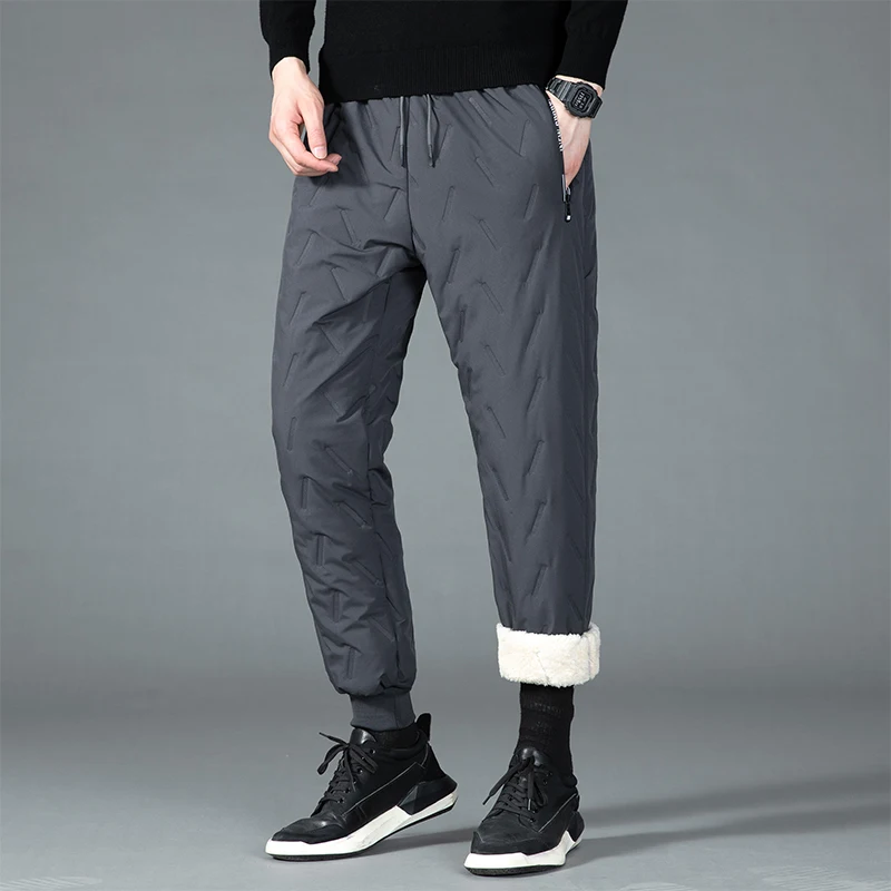 Winter Warm Cashmere Cotton-padded Trousers Men Windproof Waterproof Middle-aged Helplessly Large Size Plus Fleece Cotton Pants