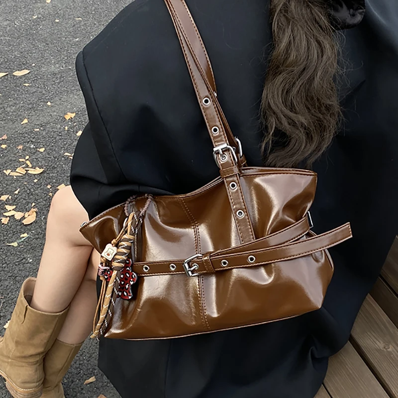 

Сумка на плечо из искусственной кожи, женская большая вместительная сумка с пряжкой на ремень, элегантные сумки в стиле ретро для женщин, работы, офиса, путешествий