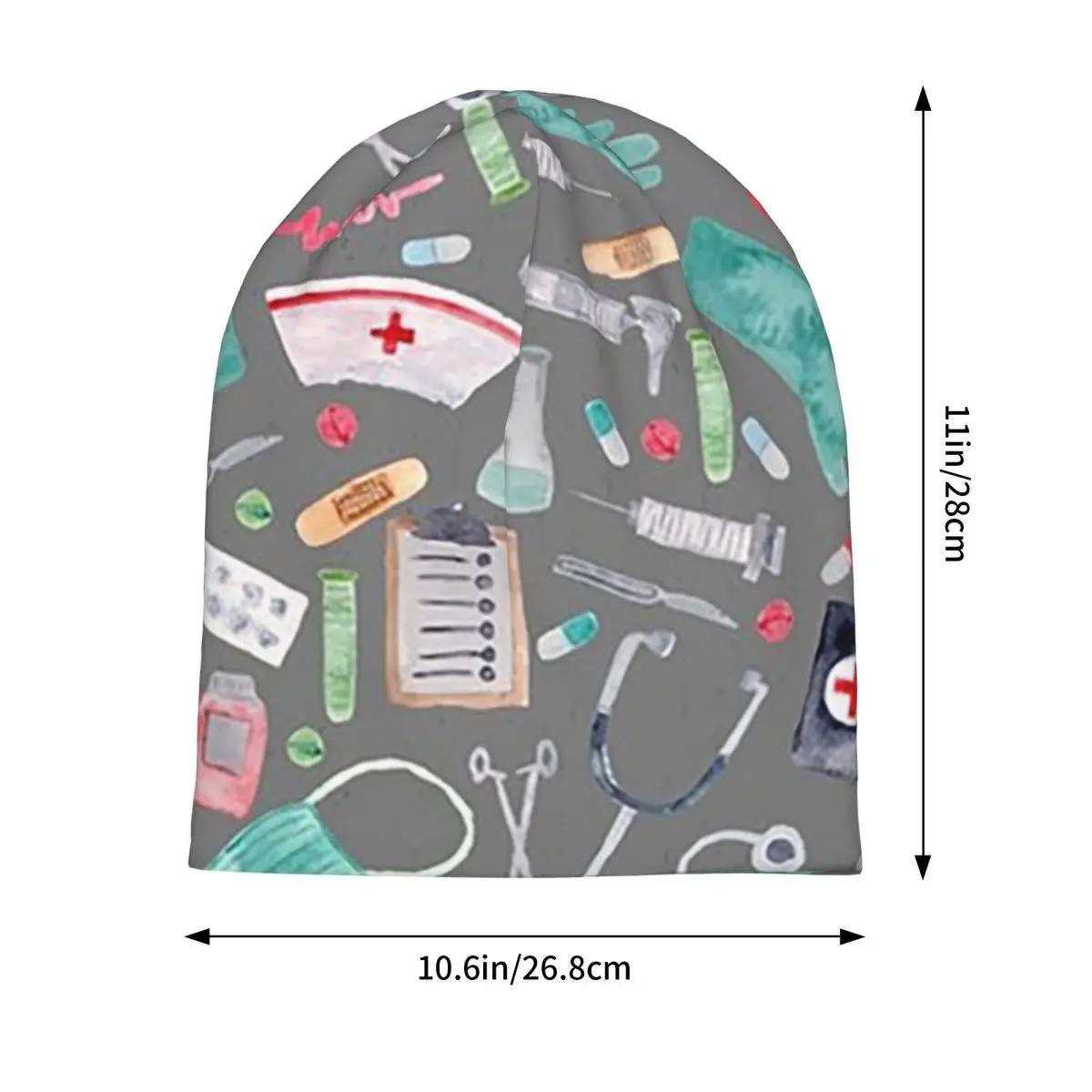 Медицинский узор Доктор Медсестра Акварель Серая текстура Теплая вязаная шапка Модная шапка-капот Осенние уличные шапочки Шапки для взрослых