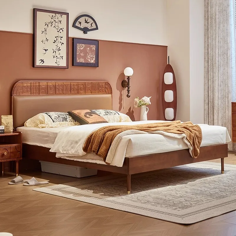 

Madrid bed double 1.8 meters soft bag master bedroom small apartment French retro solid wood bed boxwood medieval carving