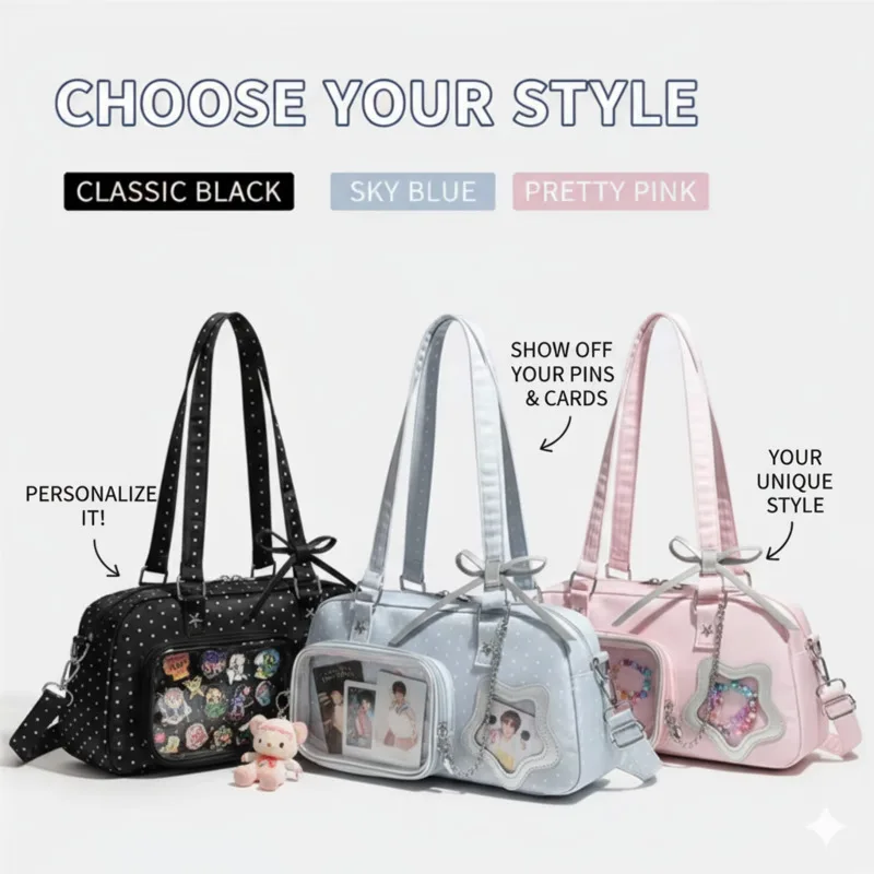 

Anime Print Itabag Y2K Polka Dot Itabag Korea Star Doll Display Bag High Capacity Concert Fan Shoulder Crossbody Itabag Gift New