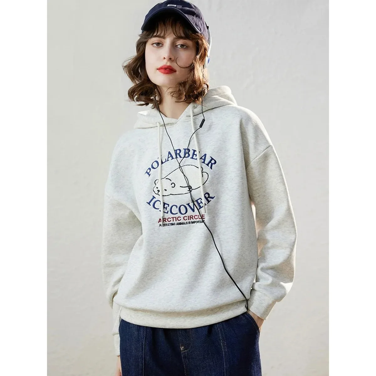 LOUIS YAO Casual Embroidered Loose Women's Hoodie 2025 Winter Thick Velvet Fashionable Personalized Long Sleeve Sweatshirts
