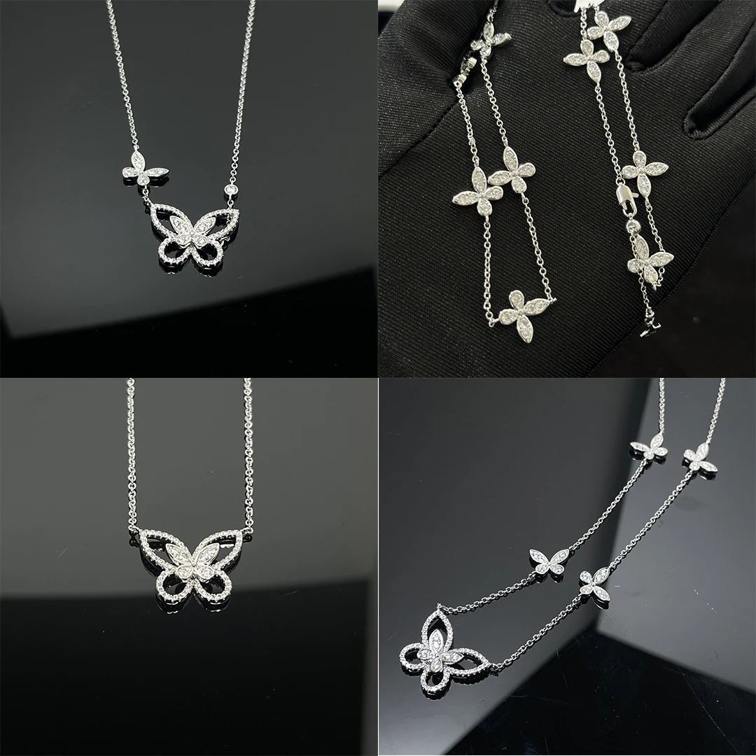 

Classic S925 sterling silver women's necklace. Butterfly 1:1 design, multiple stacking, adjustable length. festival gift
