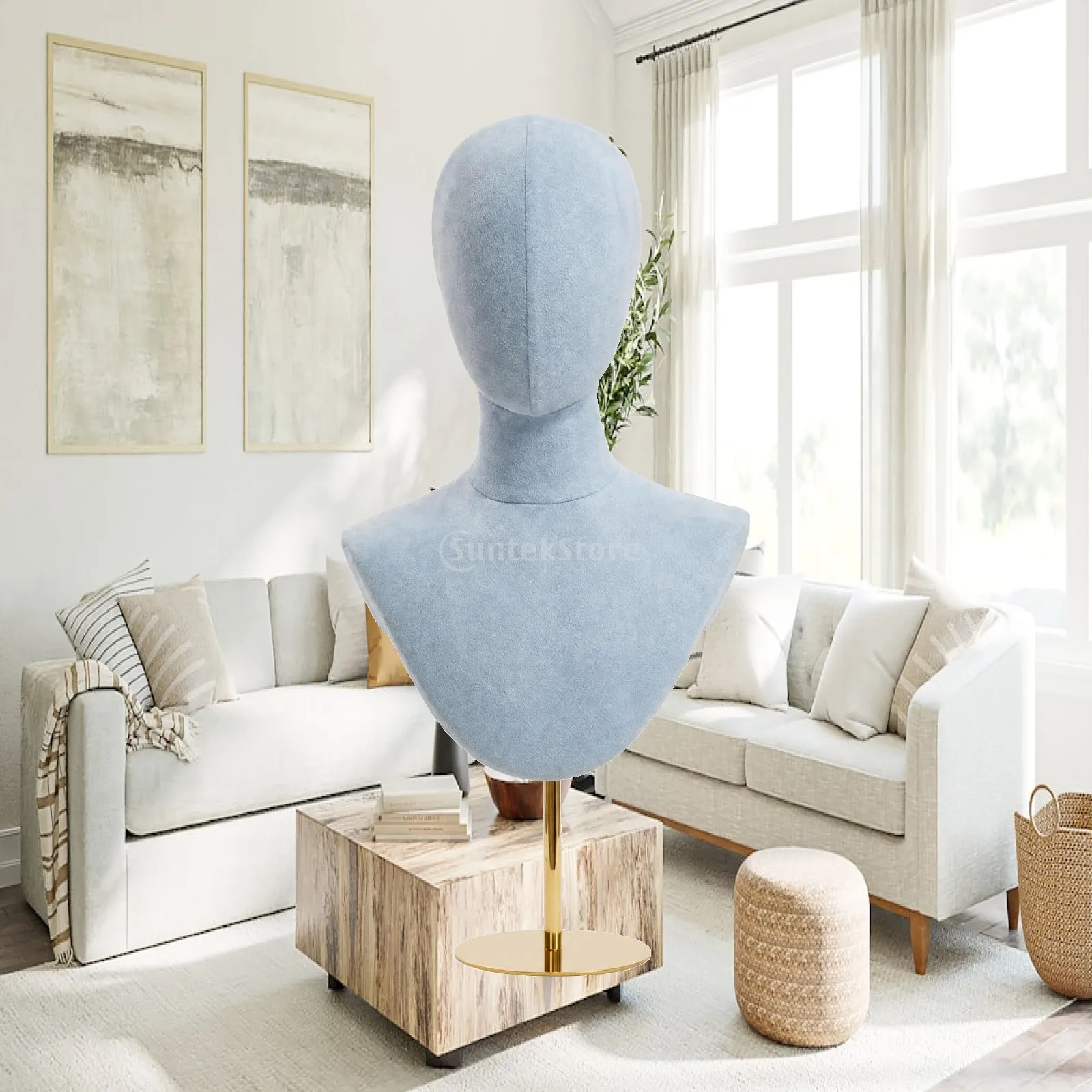 Pin Insertable Mannequin Head Display Stand with Suede Cover for Accessory Showcase Home Studio Use