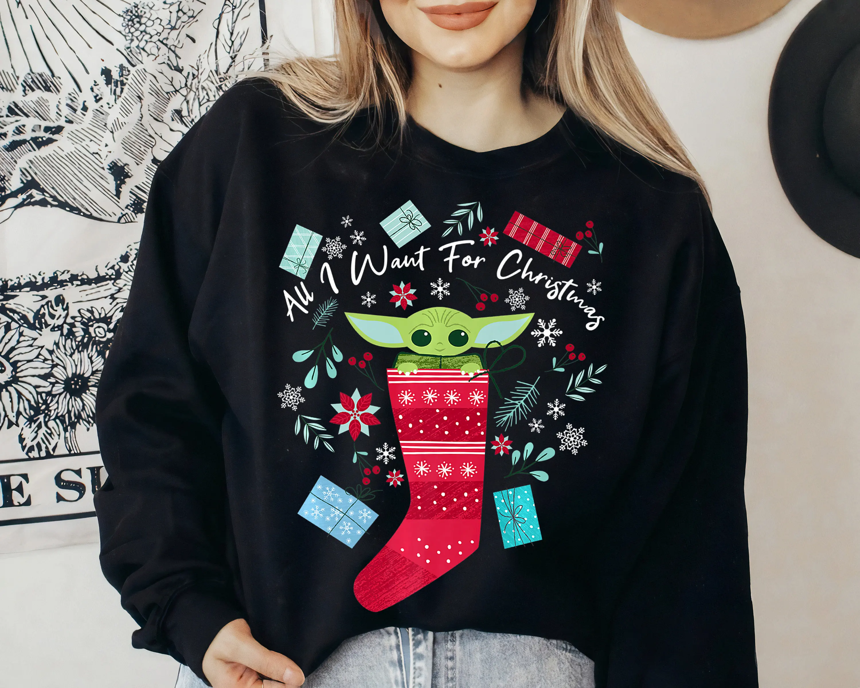 

Звездные войны, мандалорский ребенок, все, я хочу на Рождество, рубашка Санта-Малыш Йода, Рождественская рубашка