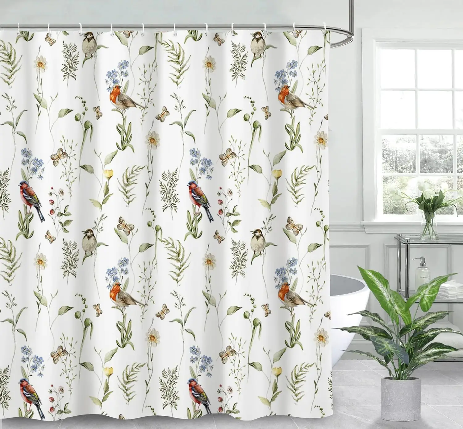 

Весенние цветы птицы занавески для душа дикая природа трава листья бабочка ботаническая водонепроницаемая моющаяся ткань современная эстетика