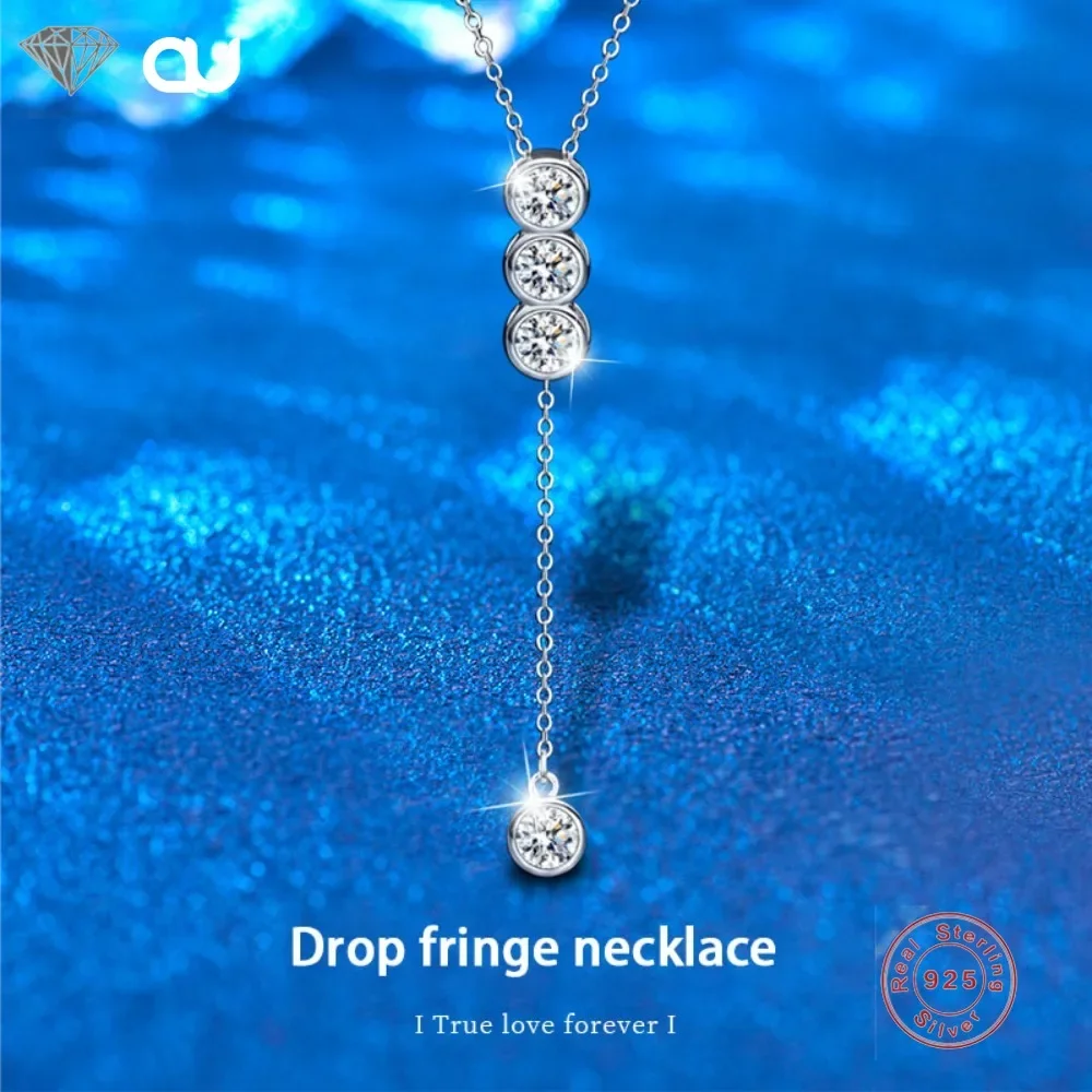 

Full Moissanite Necklace 2ct 4 Stones D Color 5mm for Women S925 Sterling Silver Tassel Pendant Fine Jewelry Original GRA