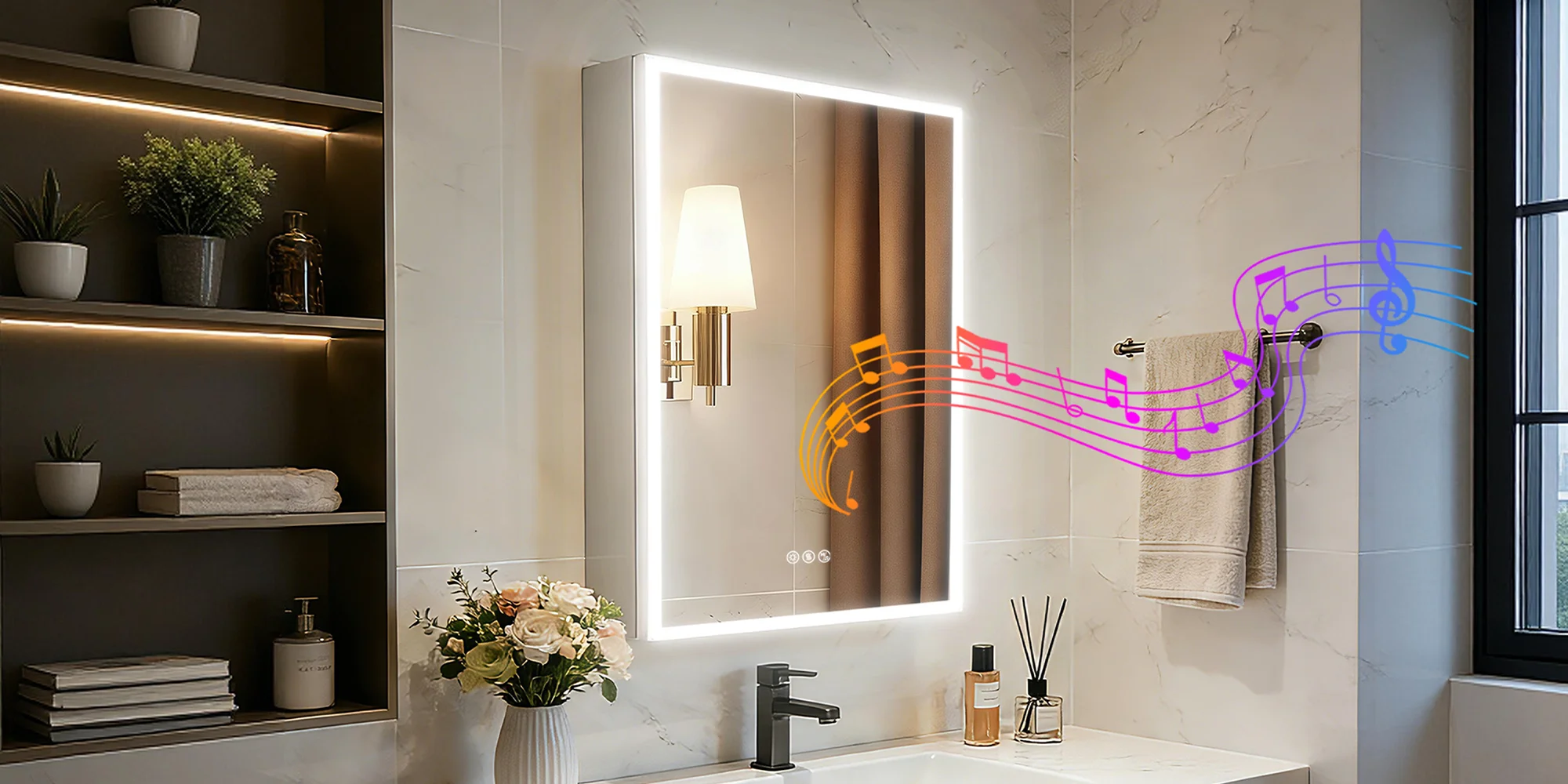 LUVODI 20x28" LED Bathroom Mirror Cabinet with Bluetooth,Lighted Storage Vanity Medicine Cabinet, Dimmable Anti-Fog