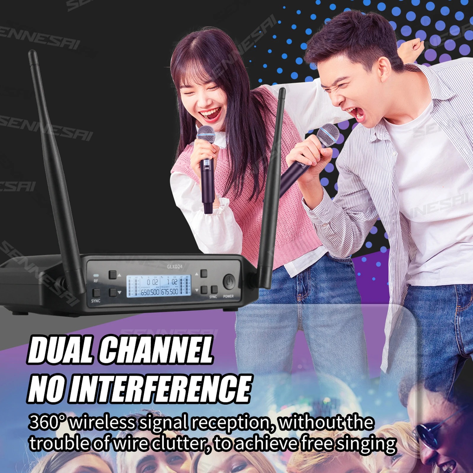 SENNESAI GLXD24 B58 Professional Dual Wireless Microphone 600-699MHz System Stage Performances UHF Dynamic 2 Channel Handheld