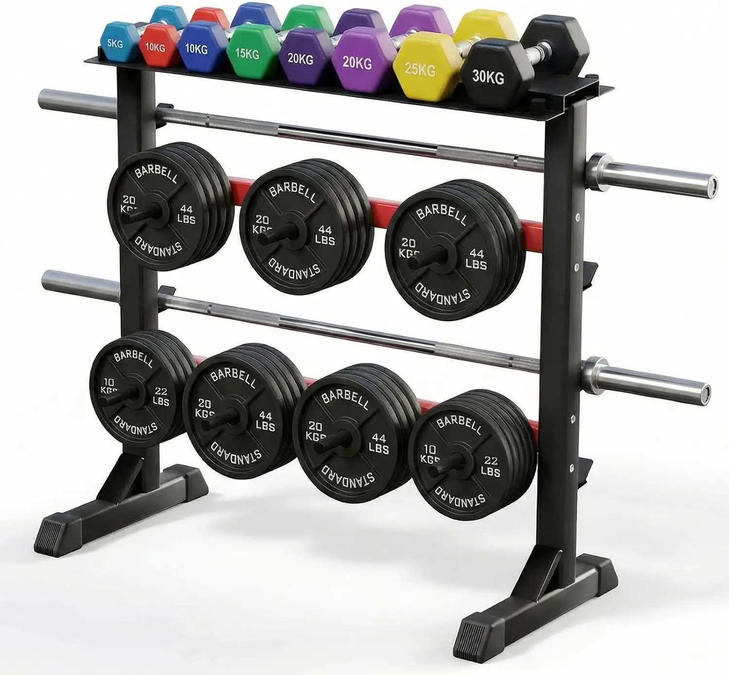 Hantelständer, Gewichtsplattenständer, 3-stufiger Stahl-Kurzhantelständer, Gewichtsständer für Heimfitness bis zu 300 kg, 95 x 46,5 x 100 cm