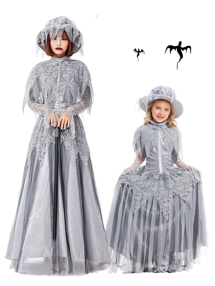 Fsia de Noiva Zumbi Longa para loween, Estilo Vintage, Vestido Longo de Princesa Esqueleto, Traje de Festa de Terror, ...