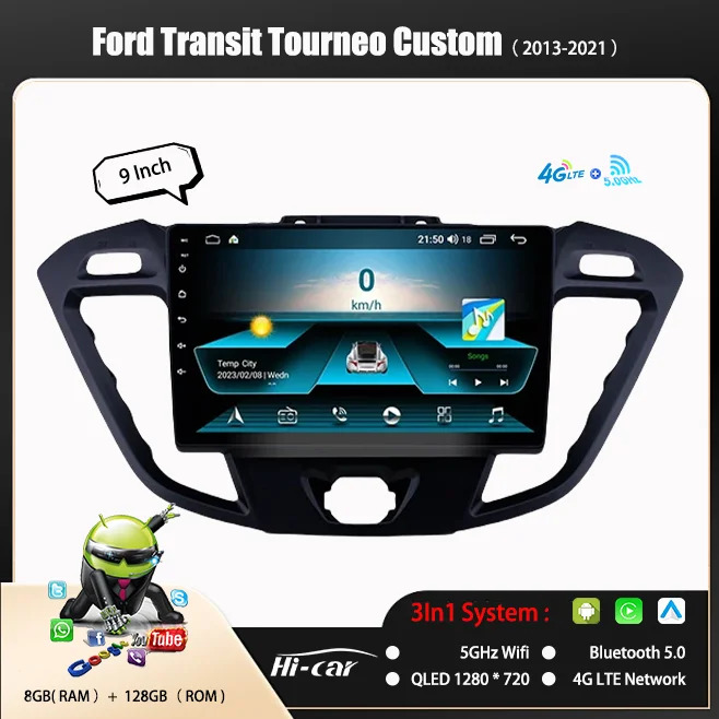 

2 Din Car Radio for Ford Transit Tourneo Custom 2013-2021 Wireless Carplay Android Multimedia Player Screen Head Unit Navigation