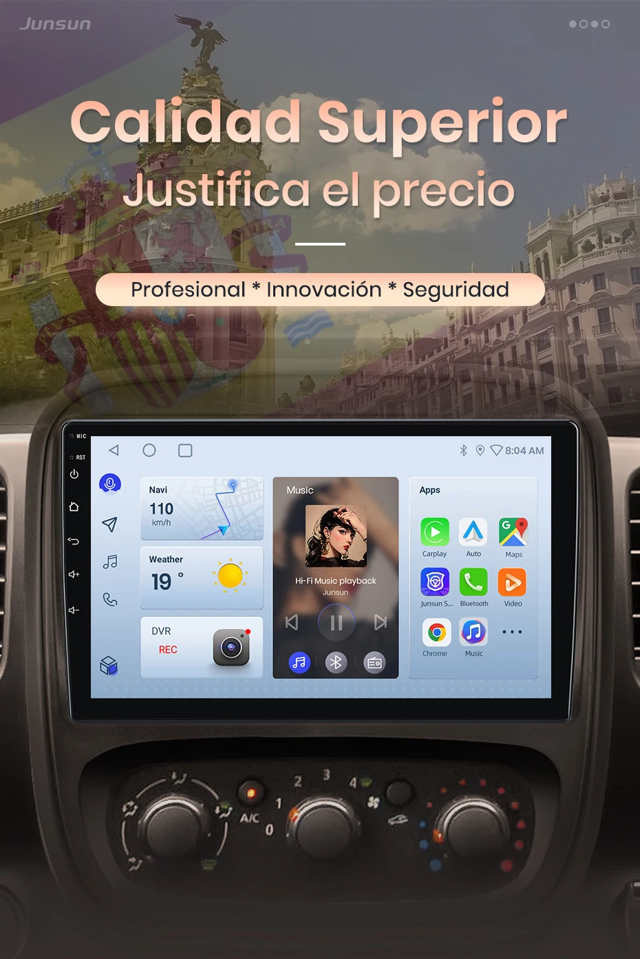 Junsun Radio mit Sprachsteuerung für Renault Trafic 3 2014-2021 und Vivaro B 2014-2018, CarPlay, AndroidAuto, Autoradio 2DIN mit DAB+, GPS, RDS – Detail 3