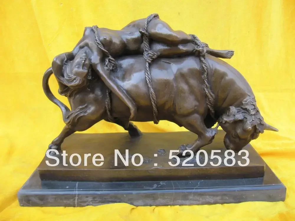 classical Retro bronze art sculpture a nude women cord bind on bull ox statue