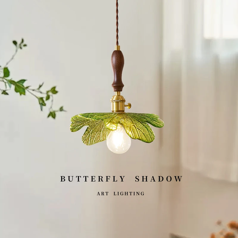 French style fresh restaurant bar counter green glass chandelier Japanese retro homestay bedroom bedside decorative light