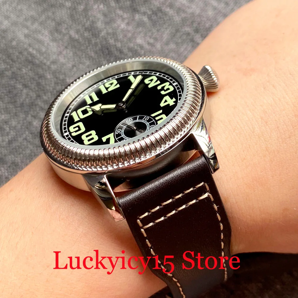 44MM Sterile Luminous 17 Jewels 6498 Hand Winding Movement Men\'s Wristwatch Stainless Steel Watch Case