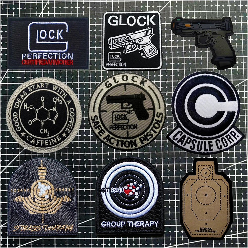 GLOCK Embroidery Patches Lock Perfection Hook Emblem Military Safe Action Pistols Morale Badge Capsule Corp Armband on Clothes