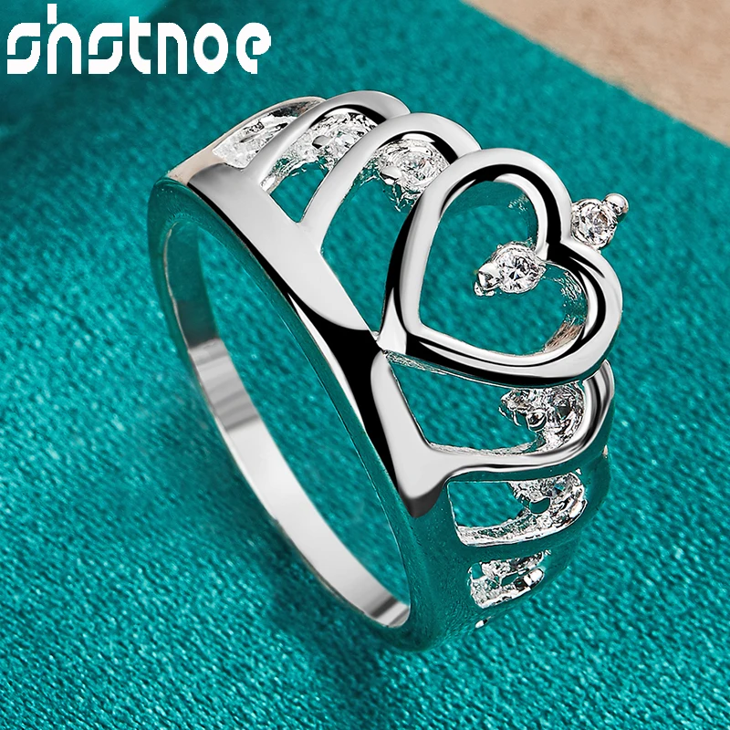 

SHSTONE 925 Sterling Silver Inlay AAA Zircon Heart Crown Ring For Women Noble Cute Jewelry Bridal Wedding Engagement Bands Gifts