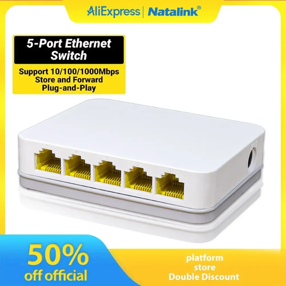 

Natalink 5 Port Gigabit Ethernet Switch 1000Mbps Non-PoE Network Hub LAN Splitter for IP Camera Monitoring System