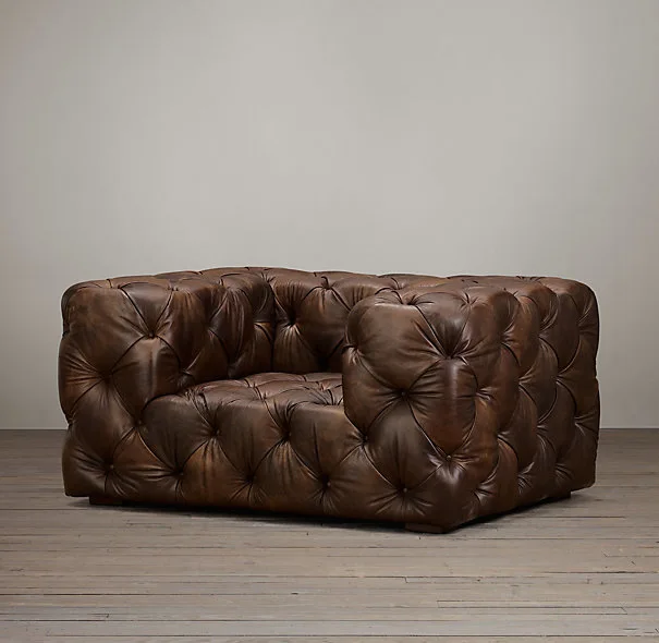Solid wood furniture pull button wax oil leather sofa