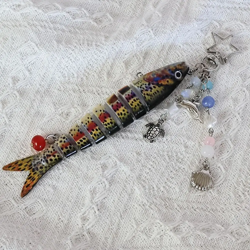 Creative Plastic Fish Keychain Multi Jointed Simulation Fish Bait Keychain Fish Hook Key Chain Gifts