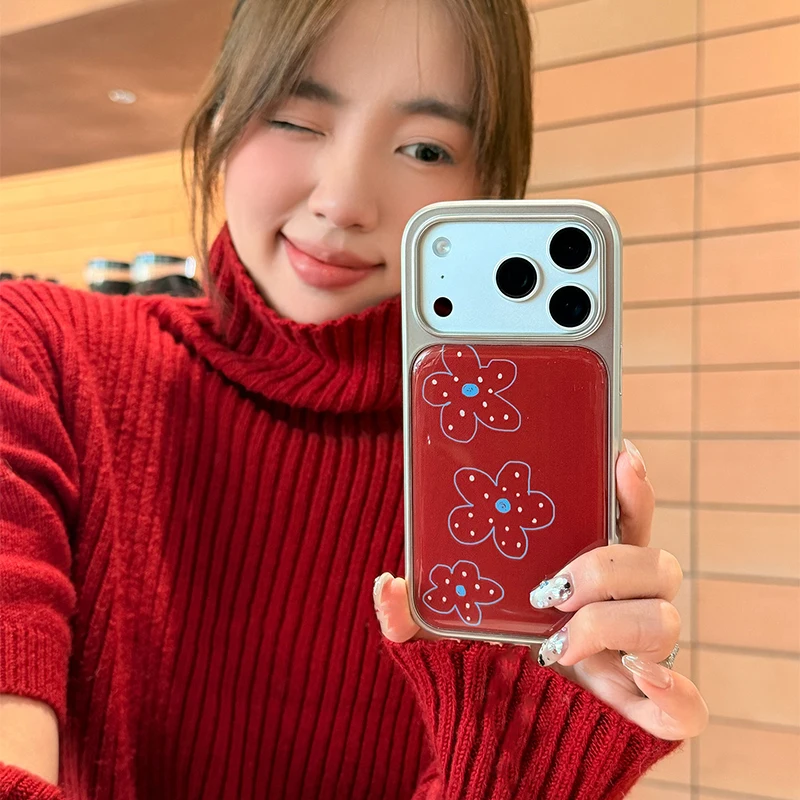 New Year Hand Drawn Lines Flowers Electroplated Drip Glue Phone Case For iPhone 17 Air 16 Pro Max 15 14 Plus 13 12 11 Back Cover