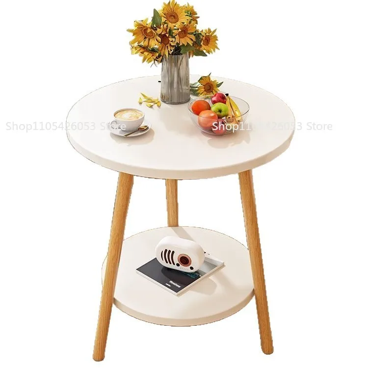 Living room coffee table household sofa table bedside table solid wood round double edge coffee light luxury image 5