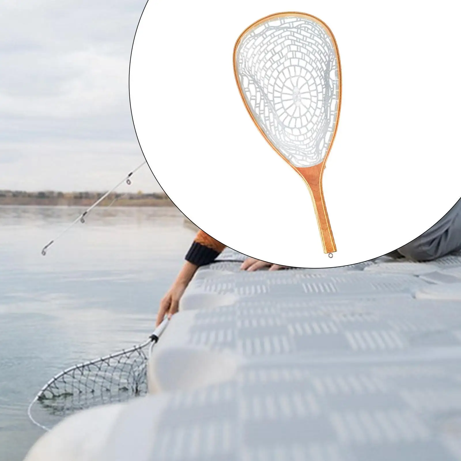 

Fly Fishing Net Landing Net Wood Handle Fishing Accessories Mesh Net for Saltwater Crabs