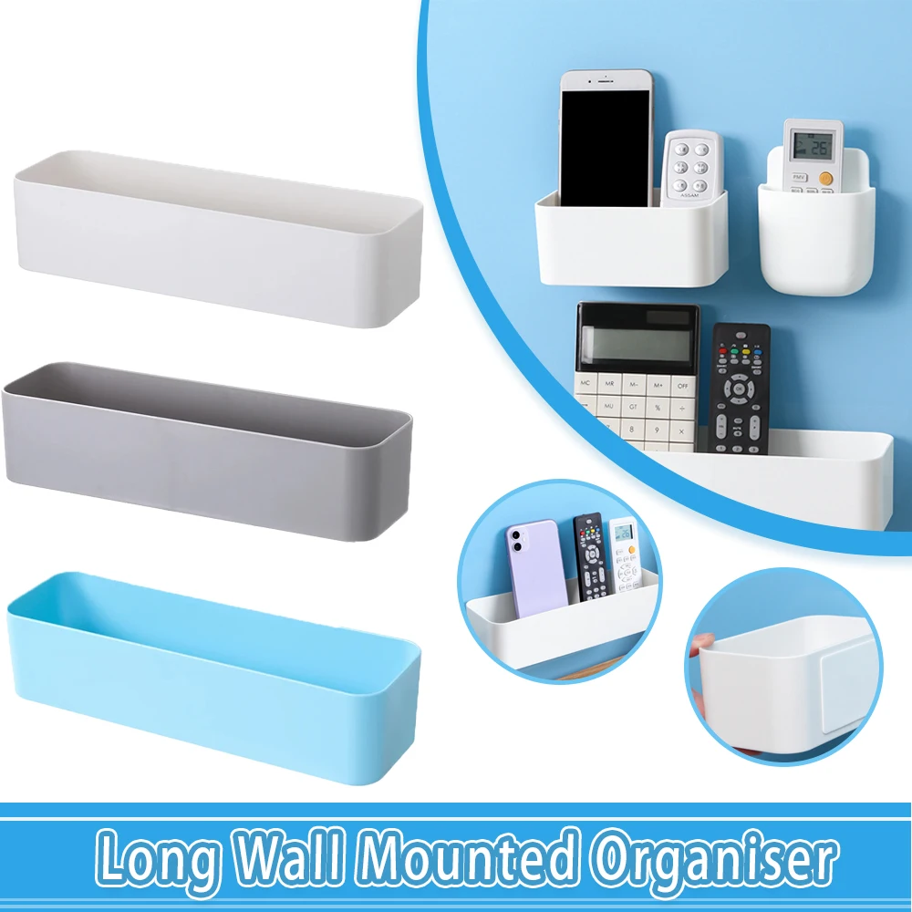 1Pc Wall Mounted Cosmetic Storage Box Bathroom Storage Rack Shelf Adhesive Case Remote Control Holder Phone Holder Organizer