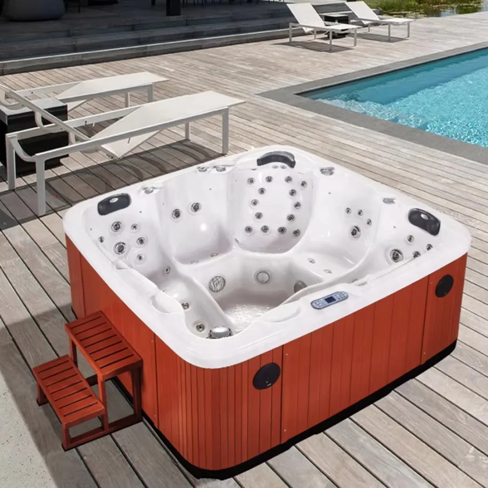 Jacuzzi Exterior para 5 Personas con Sistema de Control, Spa Americano de 220V con Jets de Hidroterapia para Jardín