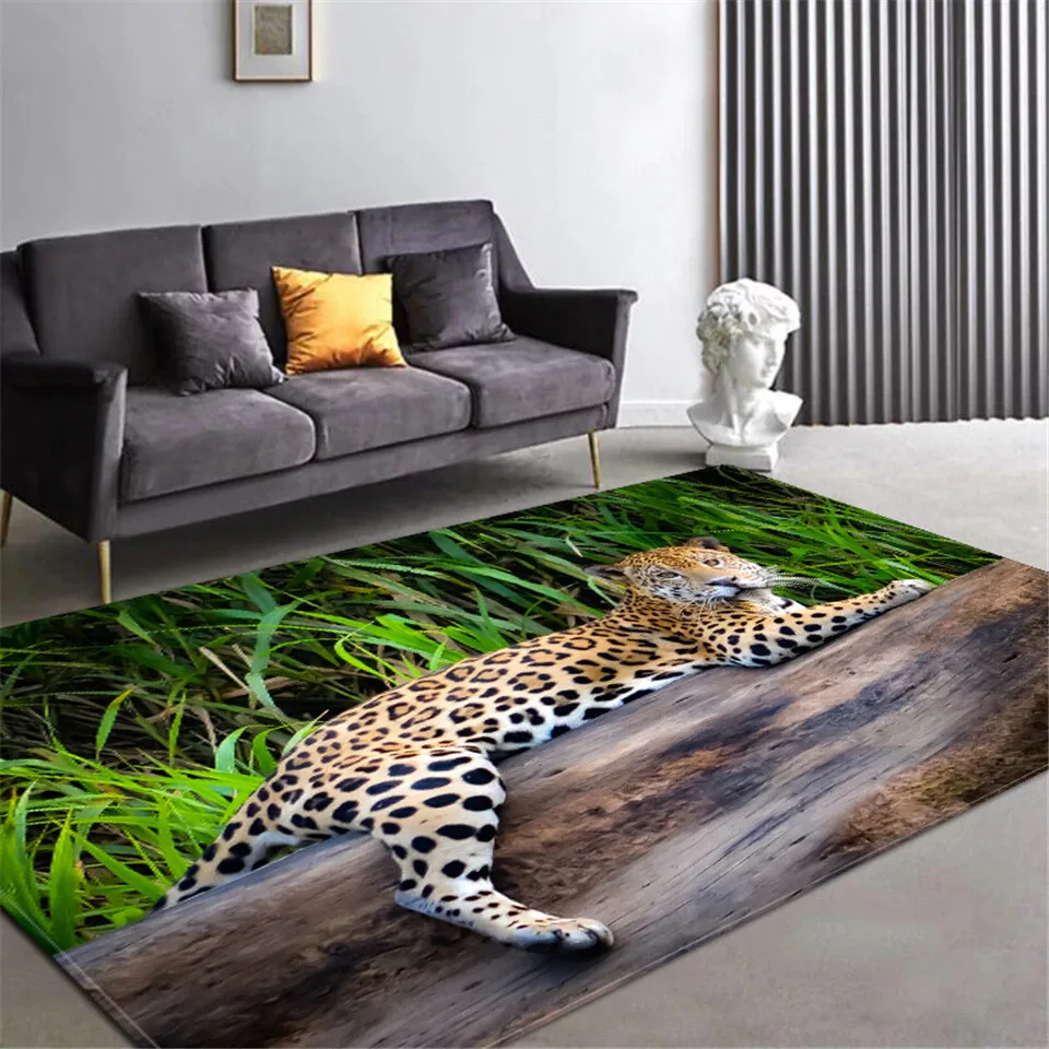 Leopard Carpet Floor Mat HD Print Living Room Cheetah Anti-slip Large Carpet
