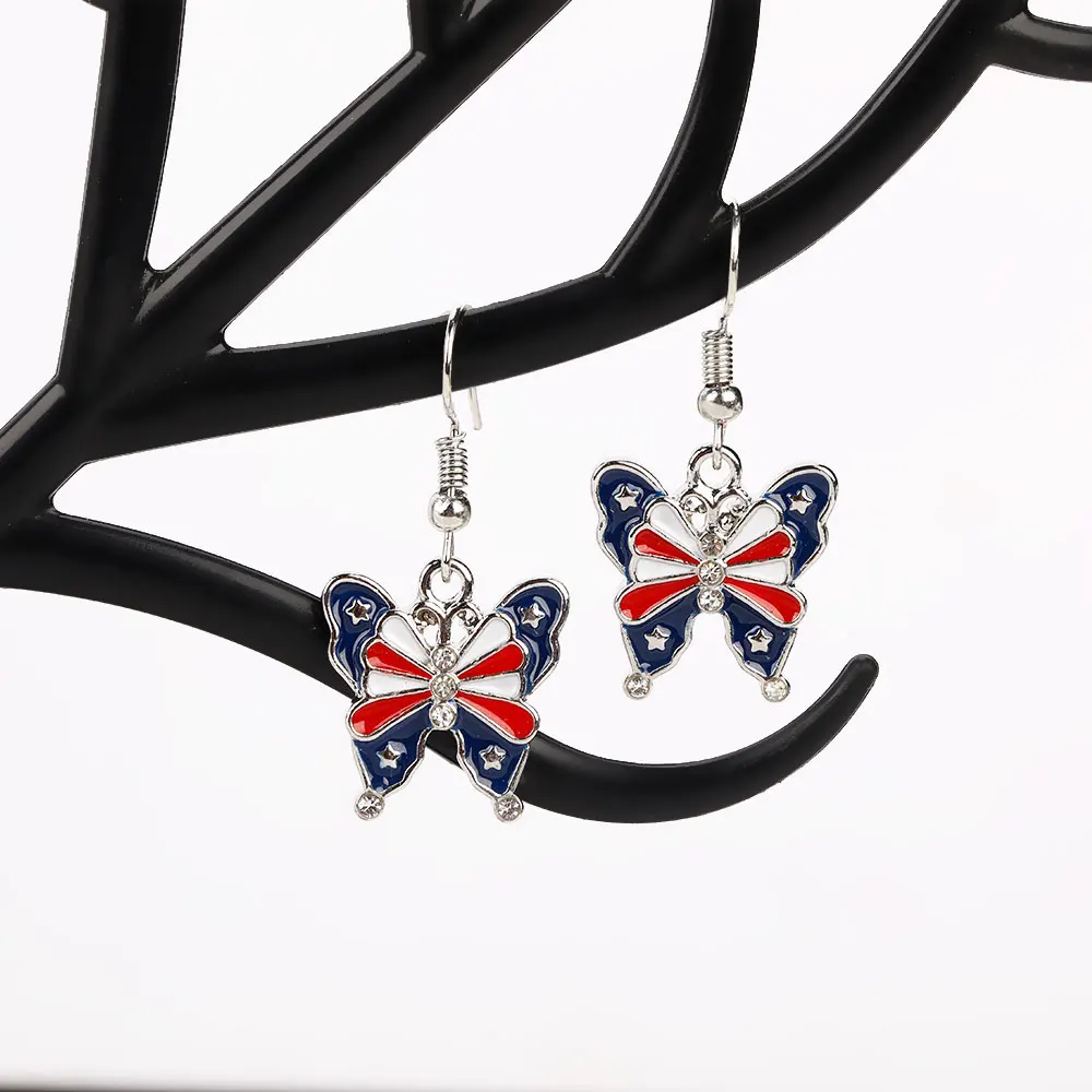 1 Pair American Flag Butterfly Boots Yeah Cowboy Hat Angle Wing Drop Earrings For USA Patriot Party Jewelry Festival Gift