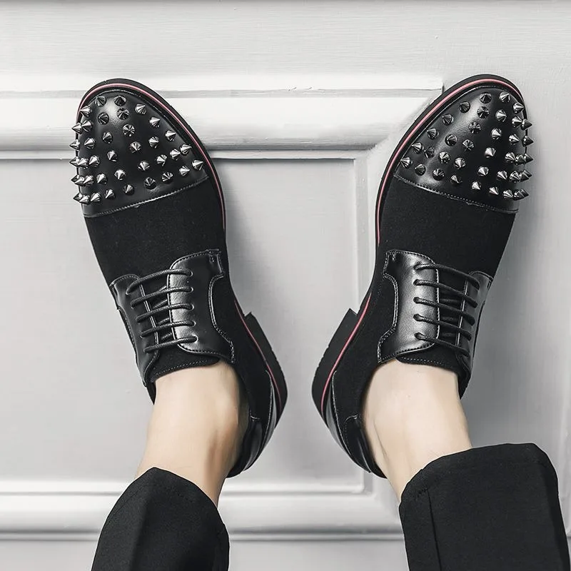 hairstylist rivets dress shoes for man party suede black casual business office shoes man derby mocassins